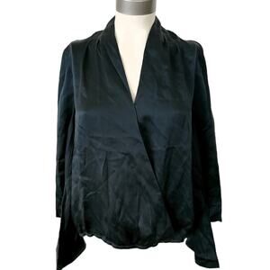 GENERATION LOVE silk teal faux wrap elastic waist bell sleeve blouse top M NEW